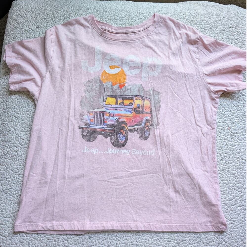Jeep Mens Outdoor Journey Beyond Offroad Mountain Pink T-shirt XL